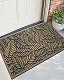 DEXI Front Door Mat Outside Entrance 24x36, Rubber Entry Doormat Heavy Duty Non Slip, Welcome Entryway Mats Dirt Trapping for Exterior Patio Garage, Olive and Mustard Leaves