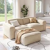 Amada 80" L Shaped Sofa Modular, Corduroy Clopud Couches with Deep Seats &High-Back, Upholstered Couches for Living Room Bedroom with Ottoman, No Assembly Required(2-Seater&1 Ottoman,Beige White)