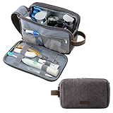 BAGSMART Toiletry Bag for Men, Canvas Travel Toiletry Organizer Dopp Kit Water-resistant Shaving Bag for Toiletries Accessories,Grey-Medium
