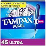 Tampax Pearl Tampons, with LeakGuard Braid, Ultra Absorbency, Unscented, 45 Count (Packaging May Vary)