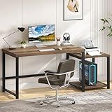 FOLUBAN 63 Inch Large Computer Desk with Printer Space & PC Tower Stand, Modern Wood Home Office Desk Workstation with Storage Shelves, Writing Study Gaming Table, Rustic Oak