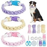WEBEEDY 3 Sets DIY Macrame Dog Collar Kit for Adults Beginners Macrame Daisy Pet Collar Knotting Set with 4 Colors 60m Cotton Cord and Instruction Adjustable Handmade Pet Necklace for Birthday