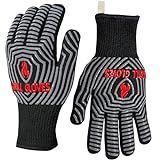 QUWIN BBQ Gloves, Oven Gloves, 1472℉ Extreme Heat Resistant,Grilling Gloves Silicone Non-Slip Oven Mitts, Kitchen Gloves for BBQ, Grilling, Cooking, Baking-1 Pair… (Black, One Size Fits Most)