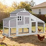 Mobile Chicken Coop with Run, Large Wooden Chicken House with Wheels, Duplex Hen House with Nesting Box, Slide-Out Tray, Waterproof Roof, Accommodates 2-4 Chickens - Grey