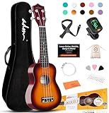 ADM Ukulele for Beginners Hawaiian Wood Ukelele Kit for Kids Adult Student Starter Professional Ukalelee Pack Bundle with Free Lessons Gig Bag Strap Nylon String Tuner (Sunset, 21 Inch)