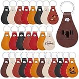 Taiyin 30 Pcs Leather Key Fob Kit for DIY Craft PU Blanks with Rivets and Key Ring for Laser Engraving Keychain (Multi Colors)