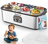 Suteck Yogurt Maker - Stainless Steel Yogurt Makers with Adjustable Time & Temp Control，Automatic Shut-Off & Constant Temper for Homemade Greek, Probiotic Yogurt, BPA-Free 8 Glass Jars (48 oz), Black