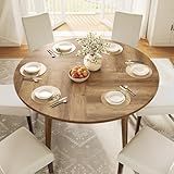 VASAGLE MAEZO Collection - Round Dining Table for 4-6 People, 47.2 Inches Circle Kitchen Table with Tapered Legs, Curved Transitions, for Dining Room, Kitchen, Honey Brown UKDT091KB02S