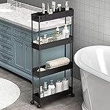 SPACELEAD Slim Storage Cart 4 Tier,Bathroom Organizer Rolling Utility,Mobile Shelving Unit Slide Out for Office, Kitchen, Laundry Room & Narrow Places,Black