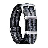 BINLUN Nylon Watch Band 18mm,20mm,22mm,24mm Rugged Military Replacement Watch Straps Silver&Black Stainless Buckle Heavy-Duty Wristband For Traditional Men Women Watches