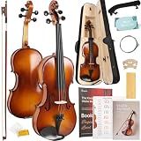 Kmise Violin 4/4 Full Size Starter Kit for Students Beginners Adults, Quality Ebony Acoustic Fiddle Set with Hard Case, Bow, Rosin, Extra Strings, Shoulder Rest, Guide & Chart