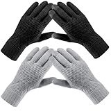 Trifabricy 2 Pairs Winter Gloves for Women - Warm Soft Fleece Lined Winter Wool Gloves, Touchscreen Gloves, Elastic Cuff Knit Texting Womens Winter Gloves, Black & Grey