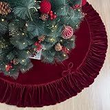 Starry Dynamo Ruffled Velvet Christmas Tree Skirt with Foam Padding, Nylon Backing and Lace-Up Tie Closure (Burgundy, 60-Inch)