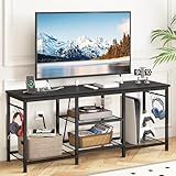YGEOMER Entertainment Center for Up to 55 Inch TVs, TV Stand with Power Outlet and Open Storage Shelves, TV Media Console Table for Living Room and Bedroom, Black