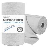 Puomue 55 Pack Microfiber Cleaning Cloth Roll, Tear Away Reusable Paper Towels, 11" x 9", Ultra Absorbent & Lint Free Microfiber Cloth for Cleaning Cars, Kitchen, Window, Home and Shop, Grey
