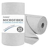Puomue 55 Pack Microfiber Cleaning Cloth Roll, Tear Away Reusable Paper Towels, 11" X 9", Ultra Absorbent & Lint Free Microfiber Cloth for Cleaning Cars, Kitchen, Window, Home and Shop, Grey