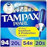 Tampax Pearl Tampons for Women Multipack, with LeakGuard Braid, Light/Regular/Super Absorbency, Unscented, 94 Count (2 Packs of 47)