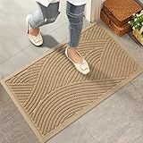 HIYARD Sturdy Front Door Mat, Absorbent Muddy Dirt Resist Welcome Door Mats Outdoor Indoor, Stain and Fade Resistant, Non-Slip Backing Entry Mat Low Profile Doormat for Entryway, 29×17, Beige
