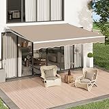 U-MAX Retractable Awning, 13'x8' Manual Awnings for Patio Sun Shade Shelter, Water-Resistant Polyester Cover Outdoor Door Window Awning with Crank Handle for Deck, Home, Backyard, Balcony, Beige