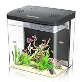 Desktop Fish Tank, 1.2 Gallon Self-Cleaning Smart Aquarium with Filter & 5-Color LED Light, Auto-Cycling Quiet Pump for Betta, Shrimp, Guppy, Goldfish