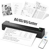 NDYIN Portable Printer Wireless for Travel, D80 Thermal Printer, Inkless Printers, Compatible with iOS, Android, Laptop, Supports 8.5" x 11" US Letter & A4 & A5 for Home Use, Office, Vehicles, Black