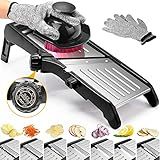 Mandoline Food slicer for kitchen, Adjustable Stainless Steel Mandoline Vegetable slicer, Food slicer Onion Potato Chip French Fry, 7 in-1 Adjustable Blade, Including 1 Pair of Gloves