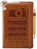 Photographer Gifts Men Women, Photographer Leather Journal 200 Pages Engraved Notebook A5 Lined with Pen, Photography Lover Gift Ideas, Photography Gifts for Photographers Birthday Graduation