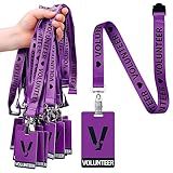 Colarr 25 Pack Volunteer Lanyard with PVC Plastic Card Pass Volunteer Identification ID Badges Bulk Breakaway Lanyard for Activity, Fundraising, Church, School, Events(Purple)
