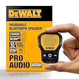 DEWALT Wearable Bluetooth Speaker (Updated Version), Clip-On Wireless Jobsite Pro Water-Resistant Portable Speaker (Non-Magnetic), Built-in Mic for Hands-Free Music/Calls, Bluetooth Speaker (Yellow)