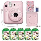 Fujifilm Instax Mini 12 Instant Camera + MiniMate Accessory Bundle & Compatible Custom Case + Fuji Instax Film Value Pack (50 Sheets) Flamingo Designer Photo Album (Blossom Pink)