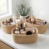 Beautiful Storage Basket Set of 3 - Sturdy Jute Rope Baskets for Shelves