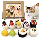 Woolbuddy Sushi Cat Toy Set – Wool Felt Interactive Toys for Indoor Cats & Kittens, Catnip-Free, Durable, Cute Enrichment Toys for Bored Cats, Natural Wool Dental & Hunting Play (Small – 9 Pcs)