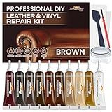 Brown Leather & Vinyl Repair Kit, Leather Repair Kit for Sofa, Jacket, Car Seats, Purse, Easily Restores Cat Scratch, Rips, Tears, Cracks, Holes on Faux, Artificial, Genuine Pleather & Any Material