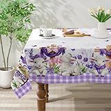 cusugbaso Easter Tablecloth 60x84 Inch Rectangle - Cross and Lamb Easter Decorations for The Home - Purple Plaid Floral Table Cloth Rectangle for Party, Home