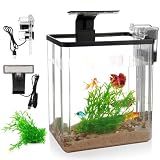 1.5 Gallon Aquarium Starter Kits - Plastic Fish Tank Kit Clear Beta Fish Tank Small with Filteration Oxygenation, Water Circulation, Lighting - Beginner's Gift for Guppy, Shrimp, Goldfish