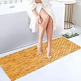 Fovlaurs Bambo Bath Mat Bathroom Runner Long Large Rugs Floor Wood Shower Bathtub Waterproof Non Slip Accessories 16x48 Inch Easy to Clean, Natural, 1 pc