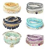 LOYALLOOK 6 Sets Bohemian Stackable Bead Bracelets for Women Stretch Bohemian Style Stretch Multilayered Boho Bracelet Set