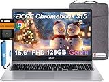 acer Chromebook 315 Laptop (15.6" FHD, Intel Celeron N4500, 4GB RAM, 128GB Storage (64GB eMMC + 64GB SD Card) Home & Student, Long Battery Life, Numeric KB, Webcam, Wi-Fi, IST HUB, Chrome OS, Silver