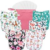 wegreeco Cloth Diapers 6 Pack with 6 Inserts & 1 Wet Bag, Washable Cloth Diapers for Babies, One Size Adjustable Reusable (Flower)
