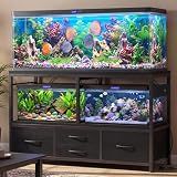 Heybly 55-75 Gal Fish Tank Stand with Drawer, Power Outlet, Black HAS005BK