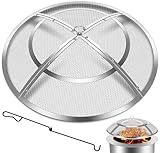 Fire Pit Spark Screen,22 Inch Fire Pit Screen Cover Stainless Steel Outdoor with Handle&Poker,Firepit Screens Cover Round Mesh Lid Heavy-Duty Steel Replacement for Backyard/Beach/RV Camping
