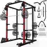Goimu R1-V4 Power Cage Rack, 2000LB Squat Rack with Cable Crossover System, Multi-Function Weight Cage, Home Gym Workout Machine with More Training Attachments (RED R1 Power Cage)
