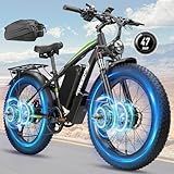 PWOTO Ebike for Adults 6000W Peak - Dual Motor - 58V 34AH Certified Battery - 24 Inch Fat Tire - LCD Display - Fast 47MPH - 105 Miles Range - Electric Bike for All Terrain(Green)