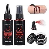 BOBISUKA 3PCS Halloween Fake Blood Makeup Kit - Coagulated 1.41oz + Spray 1.76oz + Dripping 1.76oz, Realistic Washable SFX Makeup for Zombie Monster Mouth Clothes Dress Up