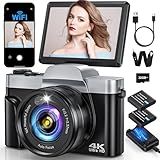 4K Digital Camera with WiFi 64MP Autofocus Vlogging Camera Compact Travel Cameras for Photography, 3" 180° Flip Screen 16X Zoom Flash Anti-Shake, Point and Shoot Camera for Beginner, Easy to Use