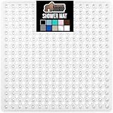GORILLA GRIP Patented Square Shower Stall Mat, Small Bathtub Floor Mats for Stand Up Showers with Suction Cups and Drainage Holes, Machine Wash, Soft on Feet, Bathroom Accessories 21x21 Inch, Clear