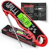 AWLKIM Instant Read Meat Thermometer for Grill and Cooking, Waterproof Fast Food Thermometer with Backlight, Digital Food Probe for Kitchen Cooking, Candy Making, Outside Grill - Red