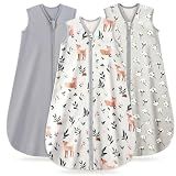 TURMEWU 3 Pack Baby Sleep Sack 0-6 Months 100% Organic Cotton, 0.5 TOG Lightweight Wearable Blanket, 2-Way Zipper Sleeping Bag, Cotton&Fawn&Grey