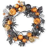 National Tree Company Artificial Halloween Wreath, Decorated with Multicolored Pumpkins, Gourds, Ball Ornaments, Ribbons, Vines, Assorted Leaves, Halloween Collection, 20 inches
