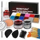 Bowitzki Halloween Makeup Special Effects Oil Face Body Paint Fake Blood Scar Wax Charred Ash Powder with Sponges Brush Halloween Party SFX Cosplay
